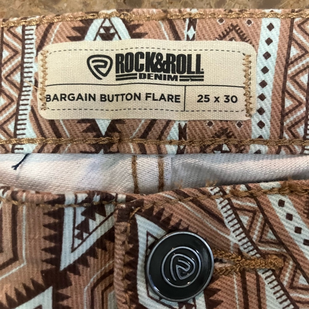 Rock & Roll-brown & teal Aztec print flare jeans - Picture 5 of 5